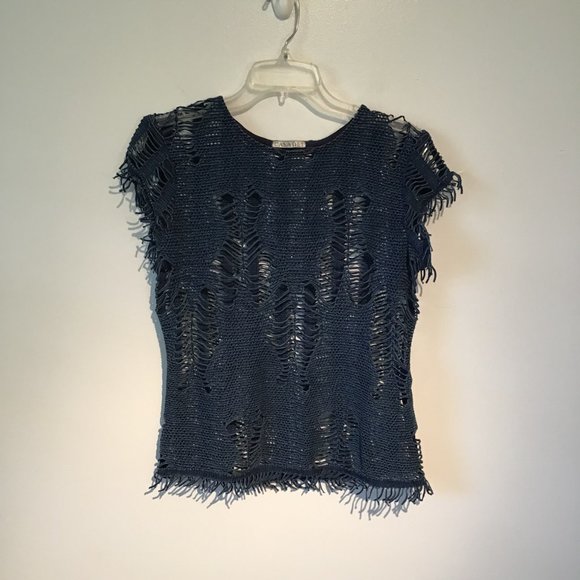 Casadei Tops - Casadei Crochet Top with Fringe Hemline